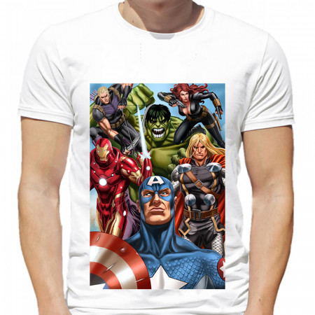 Мужская футболка Avengers Мстители famous poster with all characters из хлопка