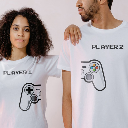 Парная футболка Player 1 - Player 2 из хлопка