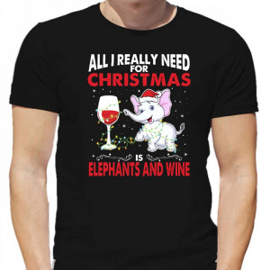 Футболка ALL I REALLY NEED FOR CHRISTMAS ELAPHANTS AND WINE