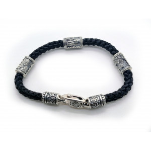 Серебрянный браслет Ideale 4010IDE19 Православный Ангел Хранитель с чернением на черном плетеном шнурке 19