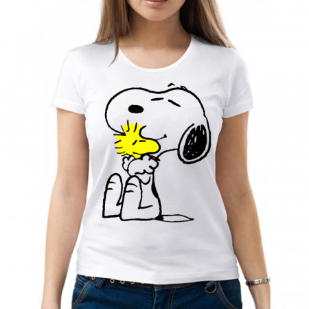 Женская футболка "Snoopy and woodstock hug" из хлопка