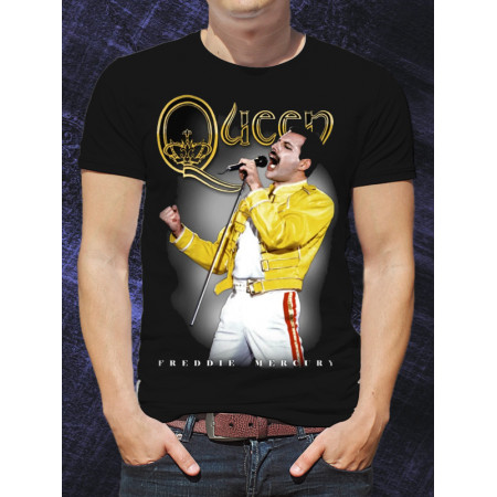 Мужская футболка Queen Freddie Mercury yellow jacket из хлопка