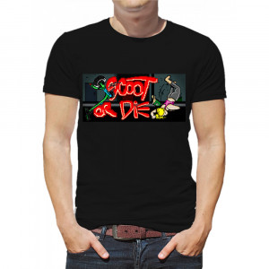 Мужская футболка Scoot or die (самокат в old school игре) 