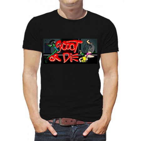 Мужская футболка Scoot or die (самокат в old school игре)  из хлопка