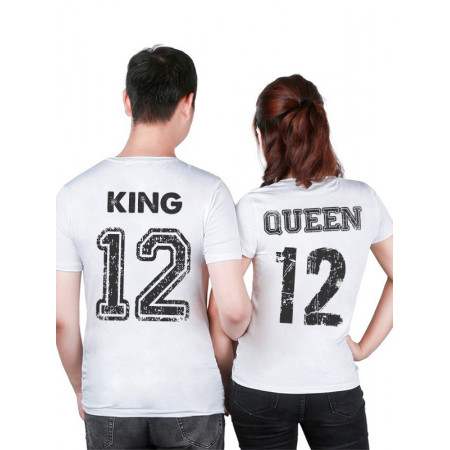 Парная именная футболка с номером King - Queen из хлопка