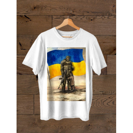 Футболка Солдат ВСУ и ребенок, флаг Украины из хлопка