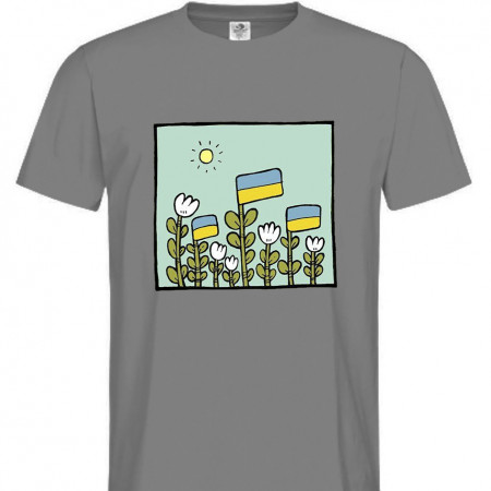 Футболка Украинские флаги в поле из хлопка