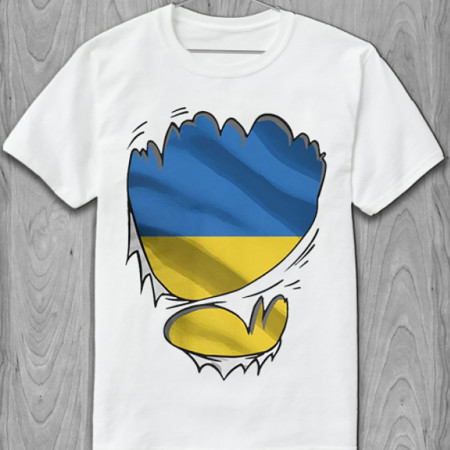Мужская футболка Флаг Украины сквозь дырку из хлопка