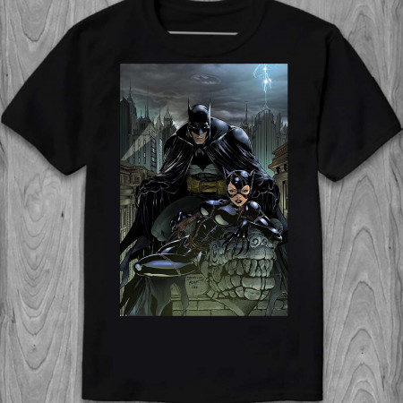 Мужская футболка Персонажи из комикса Бэтмен Женщина-кошка Batman Catwoman из хлопка