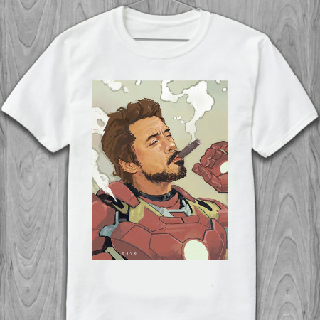 Мужская футболка Iron Man Комикс про Железного Человека Тони Старк курит сигару из хлопка