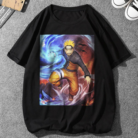 Футболка персонаж Наруто "Naruto" узумаки арт на фоне флага аниме хлопковая
