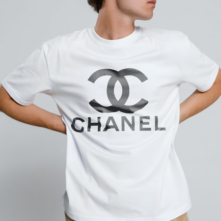 Футболка Chanel black logo бавовняна