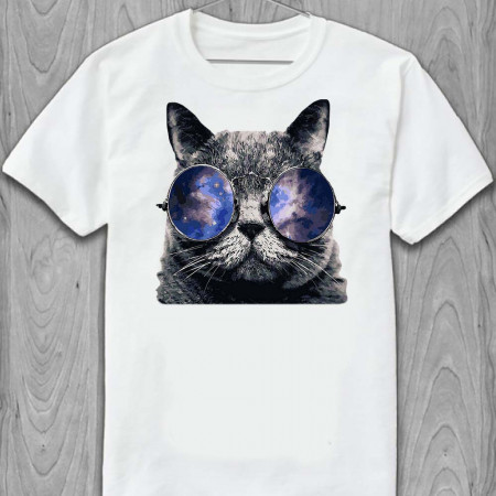 Футболка Котик в космических очках хлопковая