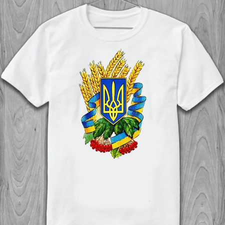 Футболка Символы Украины: Флаг, герб, пшеница, калина хлопковая