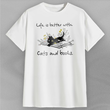 Футболка Life is better with a cats and books хлопковая