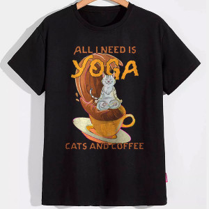 Мужская футболка All need is yoga cats and cofee Мужская футболка All need is yoga cats and cofee