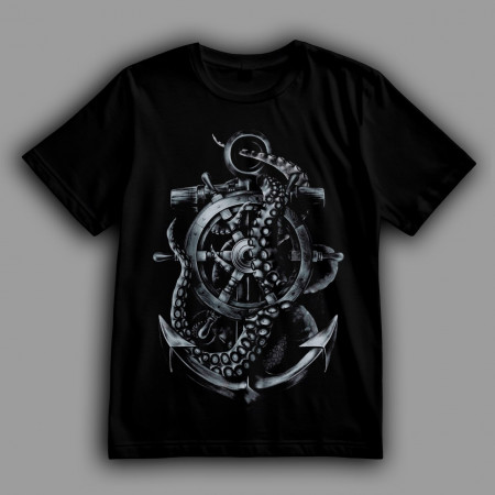 Футболка Спрут, штурвал и якорь