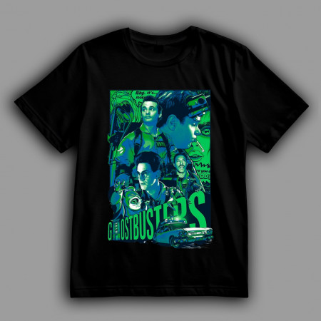 Футболка Ghostbusters Неоновый коллаж из охотников