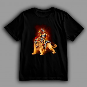 Футболка Гордая девушка-воительница верхом на льве