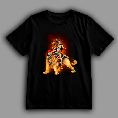 Футболка Гордая девушка-воительница верхом на льве