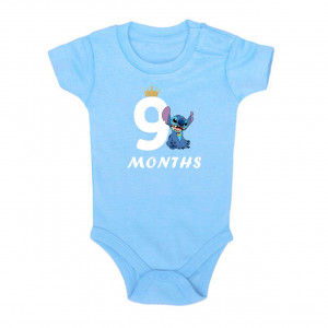 Детское боди для мальчика со Стичем и надписью девять месяцев