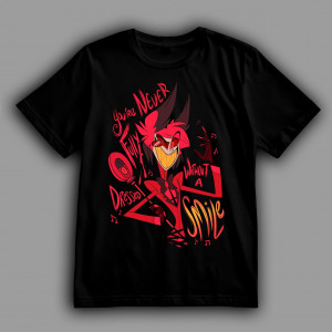 Футболка Отель Хазбин. Аластор: "Ты никогда не будешь полностью одет без улыбки"