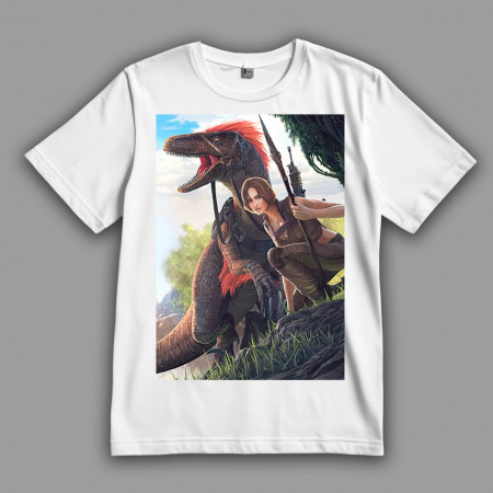 Футболки ARK: Survival Evolved. Виживша з прирученим раптором