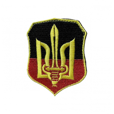 Шеврон 246 Тризуб на красно-черном фоне 8*6.5 см