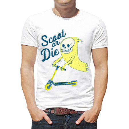 Мужская футболка Scoot or die (призрак на самокате) из хлопка